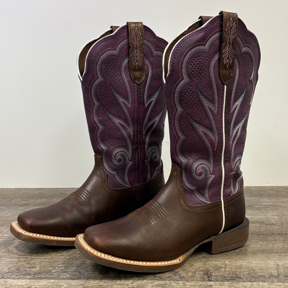 Durango Women’s 12” Western Boots – Brown & Plum Leather – Size 6.5M
